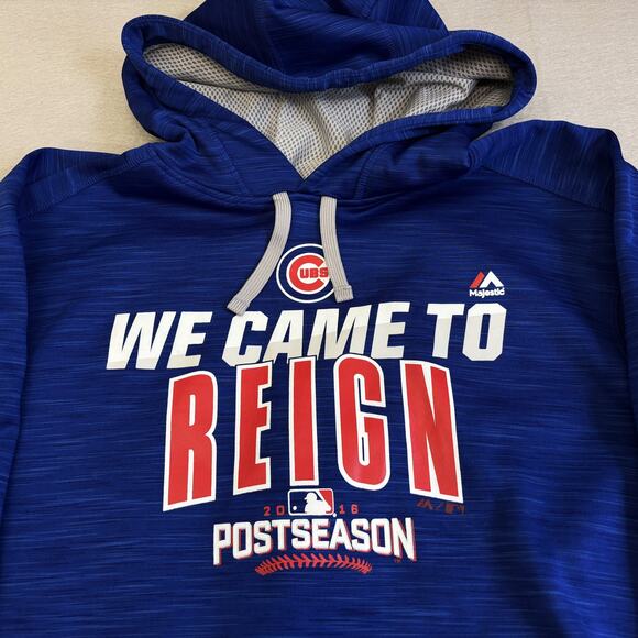 Majestic Chicago Cubs Hoodie Mens Large Blue 2016 Post Season Came to Reign MLB - Picture 2 of 7